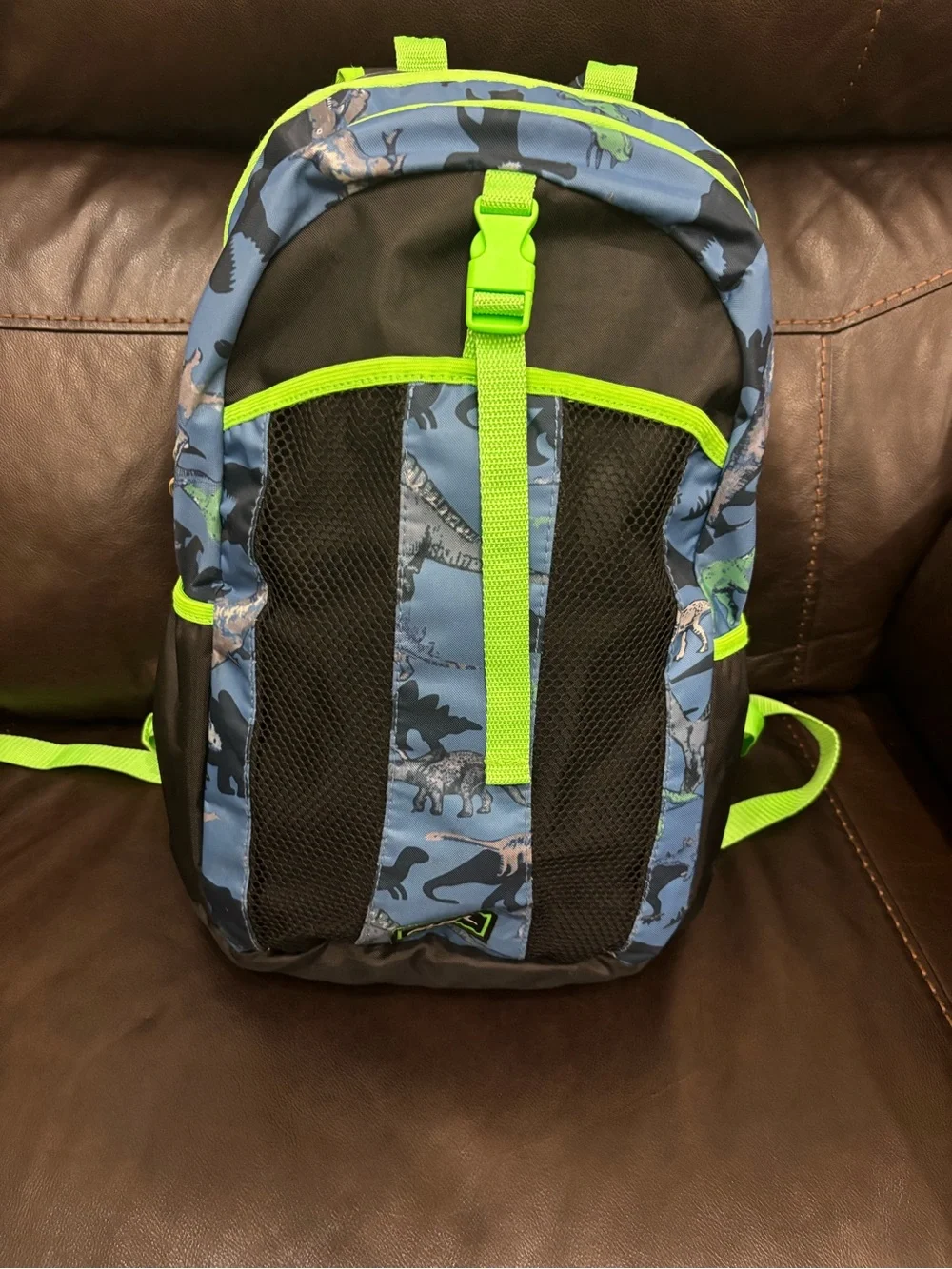 Blue & Neon Green Dino Print kids Backpack